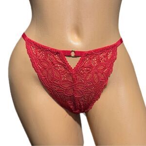 Victorias Secret sheer floral lace string bikini panty Red Medium